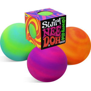Nee-Doh Schylling Swirl Groovy Glob Squishy, Squeezy, Stretchy Stress Balls Neon Yellowgreen, Orangepink Purplepink Complete Gift Set Party Bundle - 3 Pack