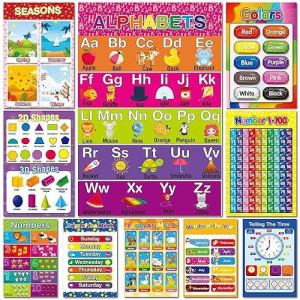 Yeebay Preschool Educational Posters For Toddlers, Classroom Decorations, Pre-K, Kindergarten, Daycares, Classroom, Homeschool Supplies Materials, 10 Learning Posters For Wall Decor