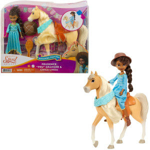 Mattel Spirit Untamed Pru Festival Doll (Approx 7-in) with Dress, Hat & chica Linda Horse (Approx 8-in) with Long Mane, Floral garland, Saddle & Brush, great gift for Ages 3 Years Old & Up