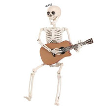 Posable Cowboy Skeleton Playing The Guitar Indoor Wild West Halloween Decoration, Creepy Tabletop Decor, 16 Inch