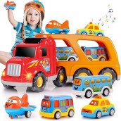 Nicmore Carrier Truck Toddler Toys Car: Toys For 2 3 4 Year Old Boy 5 In 1 Transport Toys For Kids Age 2-3 2-4 | 18 Months 2 Year Old Boy Girl Birthday Gifts