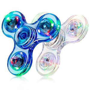 Figrol 2 Pack Led Light Fidget Spinners, Thanksgiving Christmas Crystal Finger Toy Gift For Children, Reducing Boredom Adhd, Anxiety(Blue& White)