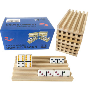 Yuanhe Wooden Domino Trays Racks - 8Pack Mexican Train Dominoes Set Holders, Rummikub Racks,Dominoes Accessories