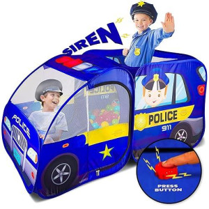 Police Car Pop Up Play Tent With Sound Button For Kids, Toddlers, Boys, Girls, Indoors & Outdoors - Playhouse For Interactive Fun - Foldable, Quick Setup Pretend Play Toys & Gift