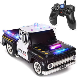 Rc Remote Control Police Pickup Truck Toy Vehicle With Lights And Sirens | 1:16 Rechargeable Radio Control Cop Car For Kids
