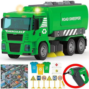 Garbage Truck Toy - 116 Pcs Friction Power Take Apart Toy Stem Toys W/Drill, Push & Go Lights & Sounds, Sanitation Trash Trucks City Vehicle Playset For Kids Toddlers Boys Ages 3 4 5 6 7 8 Years Old