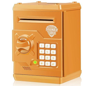 Topbry Piggy Bank For Kids,Electronic Password Piggy Bank Kids Safe Bank Mini Atm Piggy Bank Toy For 3-14 Year Old Boys And Girls (Orange)