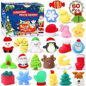 Christmas Squishies 60Pcs Mochi Squishy Toys Christmas Party Favors For Kids Kawaii Mochi Squishies Christmas Decoration Animal Squichies Xmas Gift Idea For Kids Squeeze Stress Relief Toys For Adults