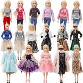 Purpercat 26 Pack Doll Clothes And Accessories - 1 Winter Coat 1 Jacket 4 Fashion Dresses Clothes 5 Top And 5 Pants 10 Pairs Shoes, Size Suit For11 Inch Doll