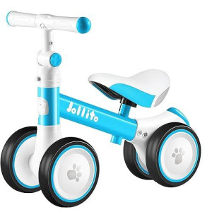 Jollito Baby Balance Bike, Toddler Baby Bicycle With 4 Wheels 12-24 Months, Adjustable Handlebar Baby Bike Riding Toy For 1 Year Old Boys Girls, First Birthday