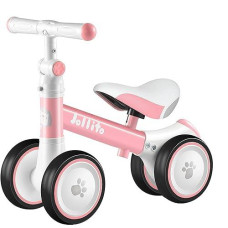 Jollito Baby Balance Bike, Adjustable Toddler Bicycle 12-24 Months, Best Birthday Gifts Toys For 1 Year Old Boys Girls, 4 Wheel, Pink