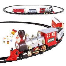 Wesprex Electric Train Set For Kids W/Headlight, Realistic Sound, Battery-Operated Classic Toy Train, 1 Locomotive, 2 Compartments, 10 Railway Tracks, Gift For Boys Girls Age 4 5 6 7 - Christmas