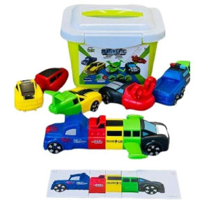 Hungry Cutters Magnetic Mix -N- Match Vehicle Set. Fine Motor Speech Educational Stem Construction Preschool Engineering Best Gift For Boys And Girls!