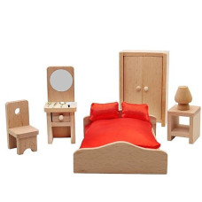 Warmtree Wooden Classic Mini House Furniture Wood Miniature Bedroom Set And Hair Styling Accessories Miniature House Furniture Fake House Decoration Accessories