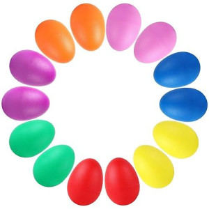 Augshy 14 Pcs Plastic Egg Shakers Percussion Musical Egg Maracas Easter Egg Kids Toys (7 Colors)