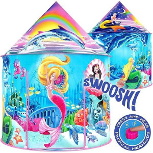 W&O Musical Mermaid Tent With Under-The-Sea Button, Magical Kids Play Tent, Mermaid Toys For Girls, Outdoor & Indoor Tent For Kids