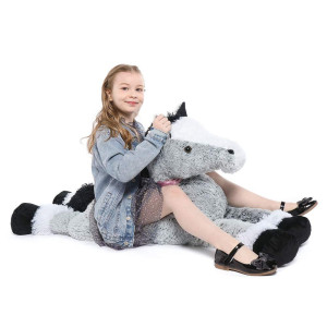 Tezituor 47 Inch Giant Horse Stuffed Animal Plush Toys, 4Ft Long Horse Plush Pillow, Realistic Stuffed Pony Toy For Boys Girls