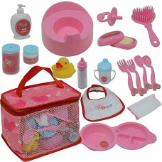 The New York Doll Collection Baby Doll Feeding & Caring Accessory Set In Zippered Carrying Case - 20 Pc Accessories For Dolls