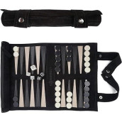 Sondergut Travel-Size Backgammon Set- Genuine Suede, Portable, Roll-Up Lightweight Backgammon Travel Game- Multiple Color Options (Black)