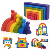 Boze Supod Wooden Toys, Montessori Toys For Kids 3 4 5 6+Years Old Boys Girls Rainbow Stacking Blocks Set Preschool Activites Educational Toy Gifts For Toddler-19Pcs