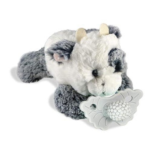 Razbaby Razberry Teether, Holder W/Detachable Baby Teething Toy, Textured Berrybumps Soothe Sore Gums, Machine Washable Stuffed Animal Razbuddy, All Ages 0M+, Easy To Hold & Use Hands-Free - Cow/Grey