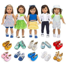 Xfeyue 18 Inch Doll Clothes And Accessories 5 Sets Doll Clothes Dress Outfits + 2 Random Style Shoes For 18 Inch Girl Doll Clothes