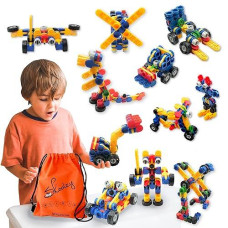 Skoolzy Klikio 8 In 1 Construction Building Engineering Toys 98 Piece Kit - Stem Bin Toys For Ages 7+, Includes Storage Bag And Booklet With Building Designs
