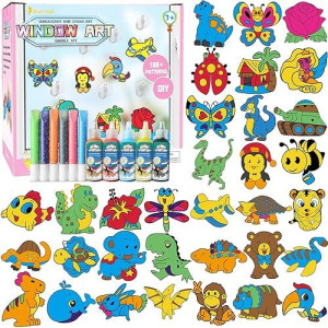 Capkit 36Pcs Suncatcher Kits For Kids, Window Art Kids Crafts, 11 Paints For Creative Diy, Arts And Crafts Gift For Kids Children 4-8