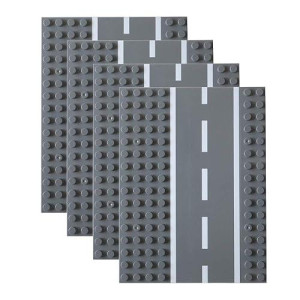 Lynnda 4 Pack Large Blocks Straight Road Baseplates, Compatible With Bigger Size Bricks