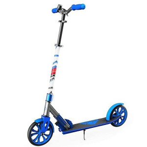 Swagtron K8 Folding Kick Scooter With Kickstand For Kids & Teens, Xl 8� Big Wheels & Abec-9 Bearings Lightweight, Height-Adjustable Stem, 220Lb Rider Capacity (Blue)