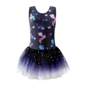 Unicorn Skirted Leotard For Girls 2T 3T Toddler Ballet Dance Gymnastics Long Sleeve Mermaid Starry Butterfly Sparkly Tulle Skirts Dress Gradient Sequins Moon