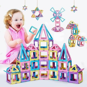 Magnetic Tiles 80Pcs Magnet Building Blocks Set Creative Stacking Toys For Kids, 3D Diy Construction Kit Preschool Child Montessori Toys Stem Learning Toys Gifts For Girls Boys 3 4 5 6 7 Years
