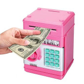 Renvdsa Cartoon Electronic Atm Password Piggy Bank Cash Coin Can Auto Scroll Paper Money Saving Box Gift For Kids (Pink)