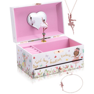 The Memory Building Company Music Box, Ballerina Jewelry Box For Girls And Boys W/Matching Necklace And Bracelet, Birthday Gifts For Girls Age 6 And Up, Stocking Stuffers, Black