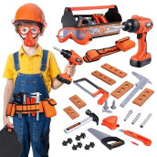 Ibasetoy Kids Tool Set - 32 Pcs Toddler Tool Set With Tool Box & Electronic Toy Drill, Pretend Play Kids Construction Toy Set, Toy Tools For Kids Ages 3 , 4, 5, 6, 7 Years Old, Boy Toys