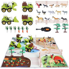 Tumama Farm Playset With Large Activity Play Mat, Take Apart Vehicle Toys,Play Farm Toys Sets With Farm Animal Figures And Car Sets For Kids,Toddler And Infants