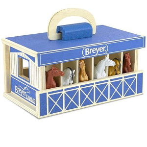 Breyer Horses Farms Wooden Stable Playset With 6 Horses | 6 Piece | 6 Stablemates Horses Included | 6