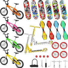Skylety 31 Pieces Mini Finger Toys Set For Boy Girl Includes 6 Finger Skateboards, 4 Finger Bikes, 2 Mini Scooters 4 Swing Board 8 Matched Wheels 7 Tool Accessories Educational Toy Party Favor (Cool)