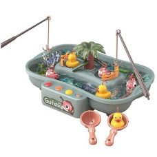 Lovyan Water Circulating Fishing Game Board Play Set With 3 Ducks,3 Fish,2 Water Ladles And 2 Fishing Poles, Electronic Toy Fishing Set With 6 Music For Kids Toddlers