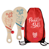 Wooden Paddle Ball (Set Of 2) With Red Carry Bag Indoor Outdoor Toy: Fun And Classic Paddleball Game For Boys And Girls, Party Favor Toys Ages 4+