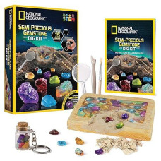 National Geographic Semi-Precious Gemstone Dig Kit - Stem Digging Kit With 15 Semi-Precious Gemstones, Including Amethyst, Garnet, Opal, Blue Topaz, And More, A Great Science Kit For Boys And Girls