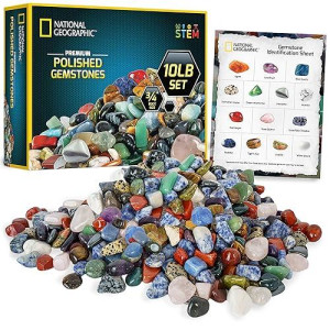 NATIONAL gEOgRAPHIc Premium Polished Stones - 10 Pounds of 34-Inch Tumbled Stones and crystals Bulk, Arts and crafts, Rock and Mineral Kit, Rocks for Kids, STEM Toys