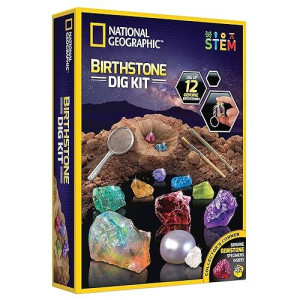 National Geographic Birthstone Dig Kit - Stem Science Kit With 12 Genuine Birthstones, Includes A Real Diamond, Ruby, Sapphire, Pearl, & More, Dig Up Stunning Gemstones, Toys For Girls, Toys For Boys