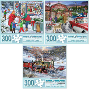 Bits And Pieces - Value Set Of Three (3) 300 Piece Jigsaw Puzzles For Adults - Each Puzzle Measures 16 X 20 - Home For The Holidays Jigsaws By Artist Bigelow Illustrations