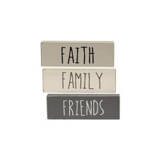 Faith, Family, Friends Stoneware Block, 3 asstd