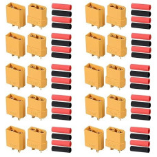 Autoutlet 10 Pairs Xt90 Xt-90 Male Female Bullet Connectors Power Plugs With 20Paris Heat Shrink Tube For Rc Lipo Battery/Car/Boat