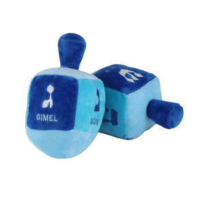 Aviv Judaica Stuffed Plush Dreidel With Rattle For Hanukkah - 6 X 3 Embroidered With The Hebrew Drydel Letters And English Transliteration My First Chanukah Gift