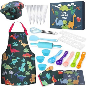 Anpro Complete Kids Cooking And Baking Set - 27 Pcs Includes Aprons For Girls, Chef Hat, Mitt & Utensil To Dress Up Chef Costume Career Role Play For 3-7 Years Boys