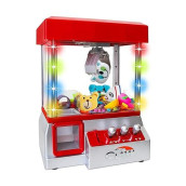 Bundaloo Claw Machine Arcade Game - Electronic Mini Candy And Toy Grabber Dispenser For Kids - With Lights Sound & 4 Mini Plush Animals (Red)
