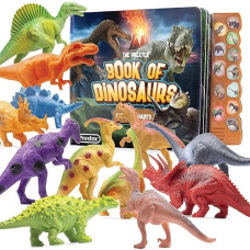 Prextex Dinosaur Toys For Kids 3-5 (12 Plastic Dinosaur Figures & Interactive Dinosaur Book With Sound) - Toddler Dinosaur Toy, Kids Dinosaur Toys For Girls, Boys, Toddlers, Dinosaurs For Kids 3-5